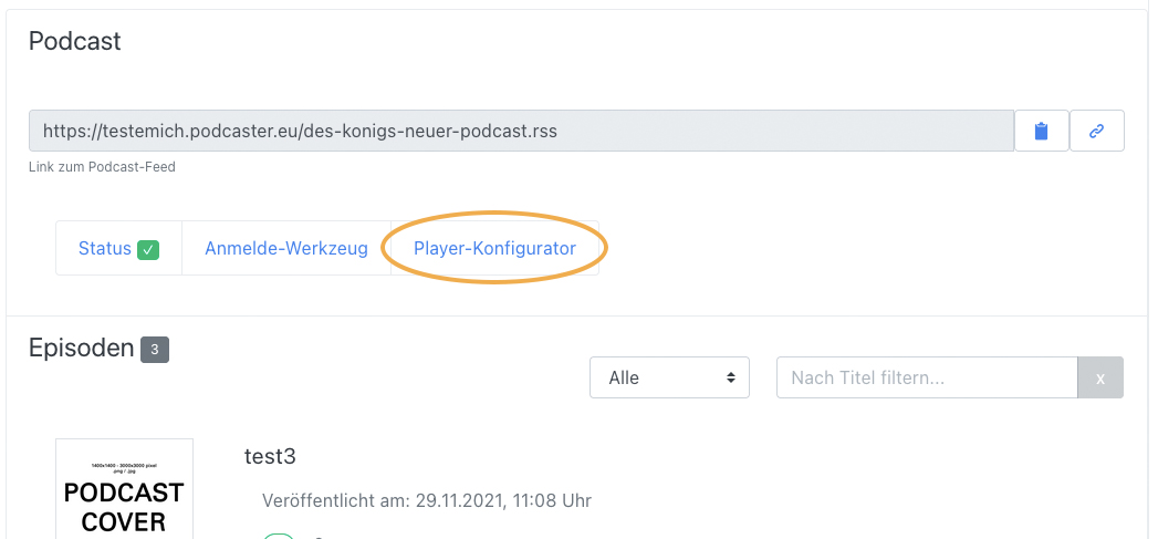 Der Player-Konfigurator für den Web-Player